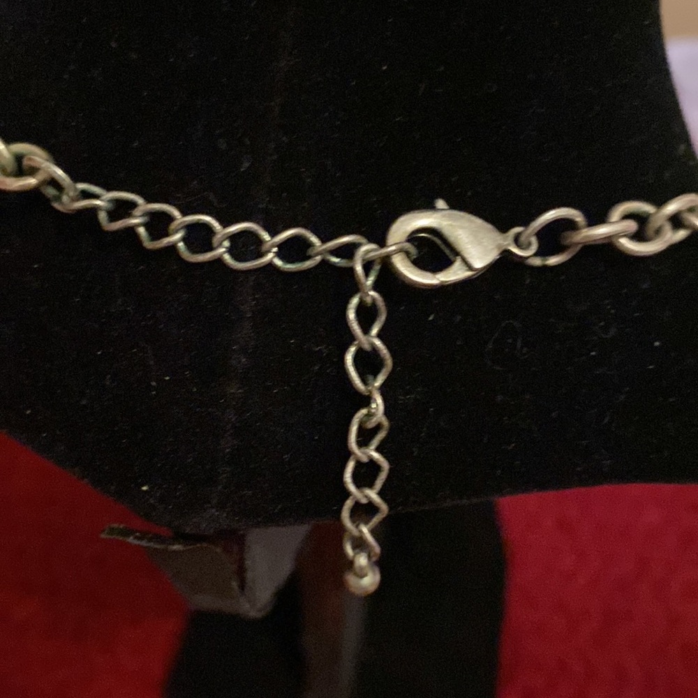 Brushed Chrome Metal Necklace with Patterned and solid beads and stones - Picture 3 of 3